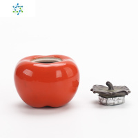 陶瓷柿子茶叶罐礼盒装事事如意创意礼品茶具迷你密封茶罐摆件批發 三维工匠 一壶两杯拍下年后发货