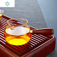 加厚耐热玻璃公道杯侧把木柄公杯分茶器茶海大号功夫茶具茶杯配件 三维工匠 高腰公杯[380]