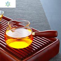 加厚耐热玻璃公道杯侧把木柄公杯分茶器茶海大号功夫茶具茶杯配件 三维工匠 木把公杯[380]