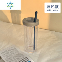 三维工匠ins风塑料杯子男生带折叠吸管大容量水果泡茶带茶漏水杯卡通杯子