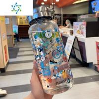 三维工匠韩式大容量带刻度果茶杯带茶隔高硼硅玻璃杯学生户外便携运动水杯