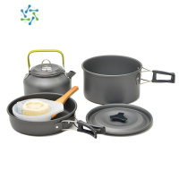 三维工匠户外便携式2-3人野营炉头套锅野餐炊具 不粘锅茶壶组合套装含餐具户外烧水壶