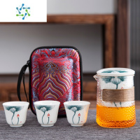 三维工匠玻璃快客杯便携式旅行茶具小套装简易单人日式户外泡茶壶功夫茶杯户外烧水壶