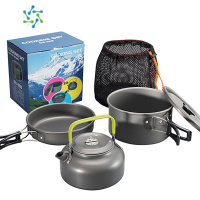三维工匠户外野餐套锅炉具炉头套锅茶壶吊锅煎锅便携套装露营野炊组合套锅户外烧水壶