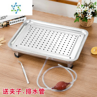三维工匠带排水不锈钢茶盘 漏盘家用功夫茶具 长方形储水茶托盘排水管户外茶具