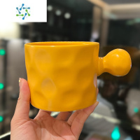 三维工匠小众设计师款陶瓷方快把手马克杯创意办公室水杯北欧风色釉咖啡杯 北欧色釉圆把-黄酒具