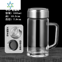 三维工匠单层玻璃杯男带把手办公室个人专用泡茶杯带盖大容量家用喝水杯子 把手单层无滤网普通银色500ml酒具