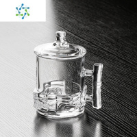 三维工匠带盖玻璃茶杯办公室玻璃杯商务会议杯手柄泡茶杯家用水杯把手 透明玛雅杯单只-380ml/只酒具