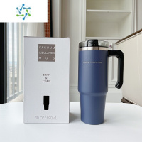 三维工匠大容量带把手上班咖啡办公杯带盖夏季保冷保温杯简约吸管水杯学生 蓝色把手款12#咖啡杯890ml 送吸管+杯刷酒具