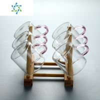 三维工匠玻璃茶具小茶杯家用加厚功夫茶套装主人杯单杯透明带把水杯 樱粉把杯150ML (6个装)+沥水木架酒具