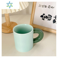 三维工匠简约纯色胖把手陶瓷水杯高颜值马卡龙可爱情侣咖啡杯马克杯子成人 浅绿色酒具