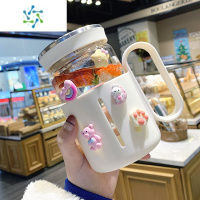 三维工匠创意带滤网玻璃杯女士高颜值水杯学生带把手杯子男办公茶杯 白色500ml 送6颗随机3D贴纸酒具
