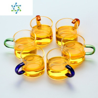 三维工匠加厚耐热透明带把玻璃杯子花茶杯水杯功夫小茶杯品茗小咖啡杯茶具 80ml3色6只装酒具