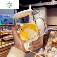 三维工匠创意带滤网玻璃杯女士高颜值水杯学生带把手杯子男办公茶杯 坐着[陶瓷盖]酒具