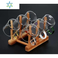 三维工匠6色带把玻璃小茶杯120ml小容量家用耐热透明功夫水杯彩色杯