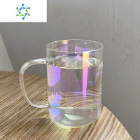 三维工匠渐变幻彩大容量400ml简约欧式杯子镭射透明带把手玻璃水杯咖啡杯