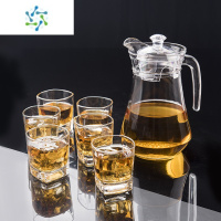 三维工匠玻璃杯套装家用6只装水壶套装欧式耐热泡茶水杯茶杯果汁杯啤酒杯 6只矮款四方+1.3升鸭嘴壶 加厚材质破损包赔