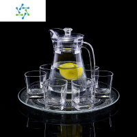 三维工匠玻璃杯套装家用6只装水壶套装欧式耐热泡茶水杯茶杯果汁杯啤酒杯 6只矮款四方杯+1.3升水壶+大托盘 加厚材质破损
