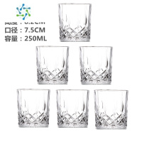 三维工匠家用水晶玻璃杯子套装欧式威士忌洋酒杯钻石杯啤酒杯红酒杯酒具 6只装—钻石杯B款250ML 烫坏包赔