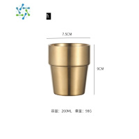 三维工匠304不锈钢双层杯韩式烤肉店啤酒杯咖啡茶饮料小直饮杯口杯 260ML 台阶 砂光 金色