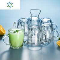 三维工匠家用玻璃杯子耐热6只透明喝水茶杯啤酒杯客厅带托架创意泡茶 6只菱形把杯+杯架