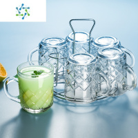 三维工匠家用玻璃杯子耐热6只透明喝水茶杯啤酒杯客厅带托架创意泡茶 6只方块把杯+杯架