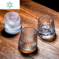 三维工匠加厚旋转水晶玻璃酒杯ins风北欧威士忌杯创意个性洋酒不倒翁杯子 [3件套]方格+条纹+锤纹