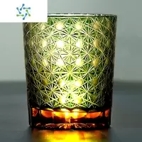 三维工匠手工江户切子雕刻水晶玻璃威士忌杯日式洋酒杯酒具送礼礼盒 龙眼连菊琥珀绿(礼盒包装)