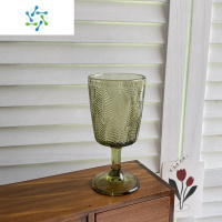 三维工匠ins博主款中古玻璃杯复古浮雕绿叶高脚洋酒杯巴洛克节日氛围杯子 绿叶高脚杯-1只