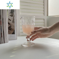 三维工匠ins博主款中古玻璃杯复古浮雕绿叶高脚洋酒杯巴洛克节日氛围杯子 透明高脚杯-1只