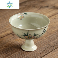 三维工匠创意陶瓷轻奢高足杯白酒杯手绘酒具烈酒杯酒盅家用中式精品高脚杯 繁花(礼品盒包装)