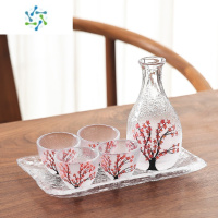 三维工匠 日式樱花清酒壶小酒杯白酒杯酒具烧酒酒盅家用烫酒温酒壶 樱花树1壶4杯+小玻璃托盘