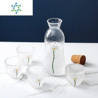 三维工匠手绘小雏菊玻璃酒具套装白酒杯子家用小号一两烈酒杯温酒壶清酒壶 云雾小雏菊[1壶4杯]