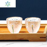 三维工匠手绘小雏菊玻璃酒具套装白酒杯子家用小号一两烈酒杯温酒壶清酒壶 云雾小雏菊[双杯]