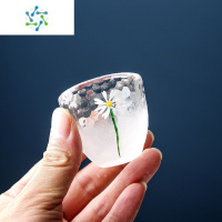 三维工匠手绘小雏菊玻璃酒具套装白酒杯子家用小号一两烈酒杯温酒壶清酒壶 云雾小雏菊[单杯]