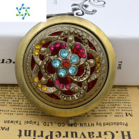 三维工匠双面折叠双面金银复古铜色镂空便携迷你时尚化妆小镜子 镂空古铜色(花色随机发)便携式用镜