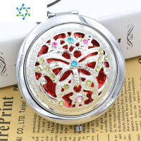 三维工匠双面折叠双面金银复古铜色镂空便携迷你时尚化妆小镜子 镂空银色(花色随机发)便携式用镜