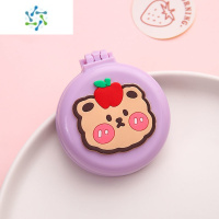 三维工匠梳子镜子一体便携蓝色油画月亮便携折叠翻盖式随身梳镜两用化妆镜 苹果小熊便携式用镜