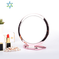 三维工匠双面高清化妆镜台式小镜子桌面可立梳妆镜折叠宿舍学生放大镜便携 玫瑰金-圆形-反面3倍放大便携式用镜