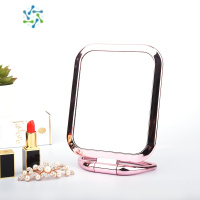 三维工匠双面高清化妆镜台式小镜子桌面可立梳妆镜折叠宿舍学生放大镜便携 玫瑰金-长发形-反面3倍放大便携式用镜