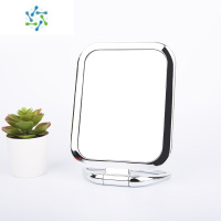 三维工匠双面高清化妆镜台式小镜子桌面可立梳妆镜折叠宿舍学生放大镜便携 银色-长发形-反面3倍放大便携式用镜