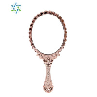 三维工匠古代携带手持镜子随身便携带柄diy化妆台家居铜镜ins化妆镜出嫁美 玫瑰金便携式用镜