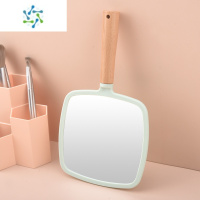 三维工匠美容院专用化妆镜小镜子手拿手持镜简约木质手柄镜大号梳妆镜便携 榉木柄[浅绿]便携式用镜