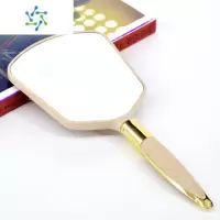 三维工匠美容院镜子手柄化妆镜子便携随身手持家用浴室圆形小镜子方形 塑料框[米色]方形便携式用镜