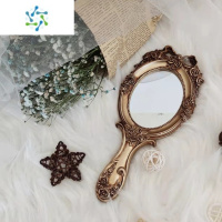 三维工匠巴洛克手持化妆镜美容院复古风手柄镜便携随身小镜子手拿镜子简约 复古金手柄镜便携式用镜