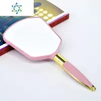 三维工匠美容院镜子手柄化妆镜子便携随身手持家用浴室圆形小镜子方形 塑料框[粉色]方形便携式用镜