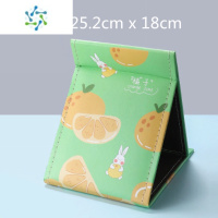 三维工匠可爱卡通大学生寝室桌面台式化妆镜超大女梳妆镜子纸折叠便携 卡其色 ZC绿色橘子大号便携式用镜