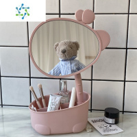 三维工匠ins风少女心可爱桌面台式化妆镜宿舍网红镜子公主旋转收纳梳妆镜 长颈鹿化妆镜-粉色便携式用镜