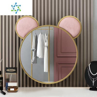 三维工匠简约少女心米奇可爱化妆镜带灯补光桌面镜智能发光梳妆镜挂墙镜子 壁挂款不带灯50*50便携式用镜