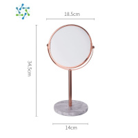 三维工匠北欧轻奢大理石化妆镜子ins台式桌面圆形金色公主镜双面镜梳妆镜 灰色底大理石玫瑰金镜子便携式用镜